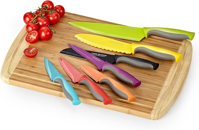 Cook N Home 14-Piece Coated Carbon Stainless Steel Knife Set with Sheaths, Multicolor