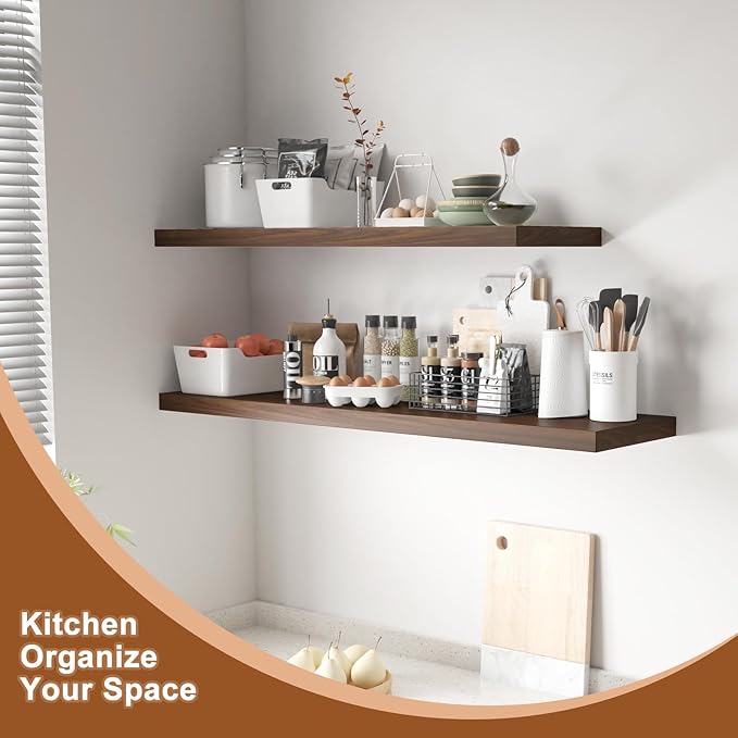 12 Inch Deep Floating Shelves for Wall 3 Pack Floating Shelfs Large Storage Space Wall Decor Display Shelf for Bathroom Living Room Bedroom Kitchen 48" W x 12" D x 1.2" H Walnut