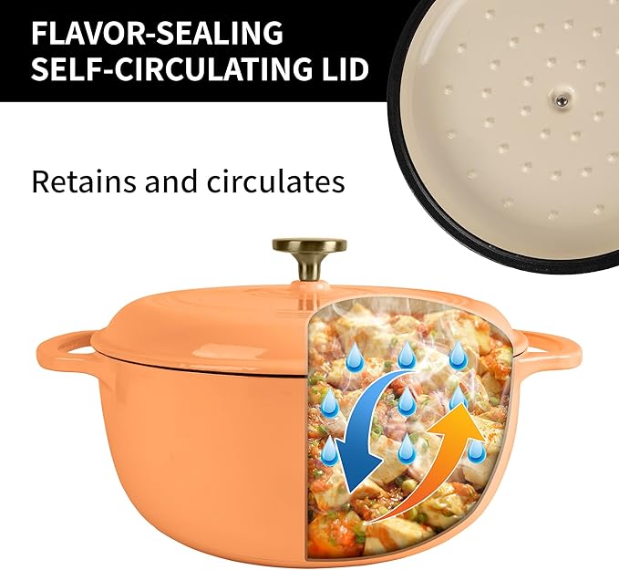 Premium Enameled Cast Iron Dutch Oven for Bread Baking | Non-Stick 5.5QT Oval Bread Oven with Lid | Perfect for Sourdough, Loaf, and Artisan Baking (Round Orange, 5.5 QT)