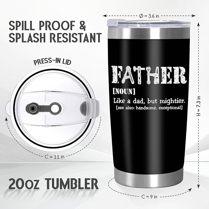 TEEZWONDER Christmas Birthday Gifts for Dad from Daughter Son - Stainless Steel Insulated Coffee Tumbler with Lid 20 oz - Funny Gifts for Dad, Husband Birthday Gift Ideas