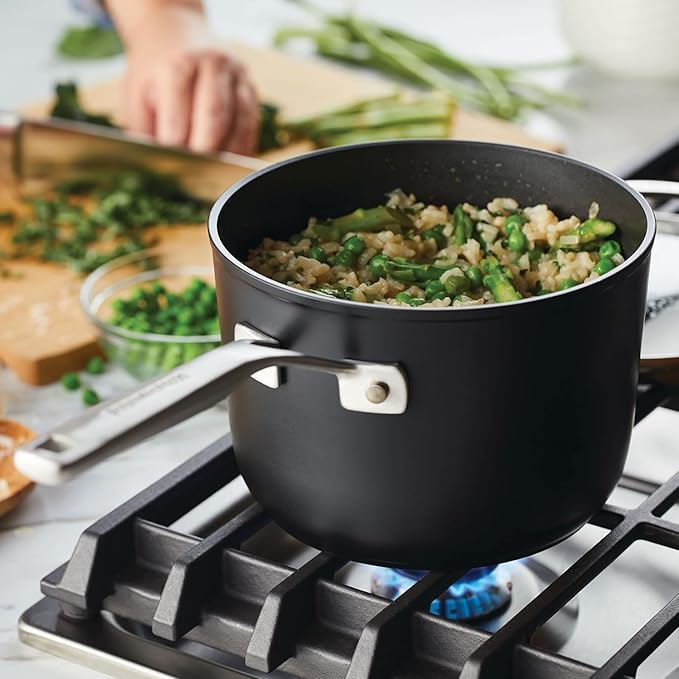 KitchenAid Hard Anodized Induction Nonstick Sauce Pan/Saucepan with Lid, 3 Quart - Matte Black