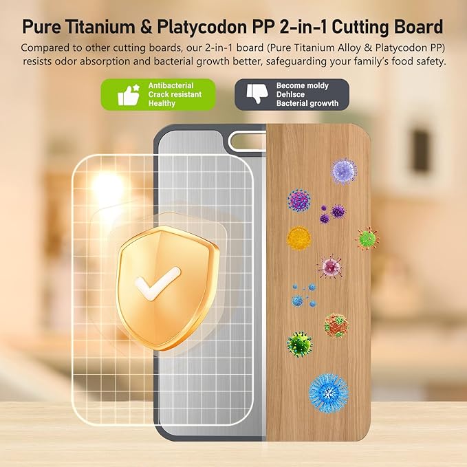 FIRE HIVE Kitchen Universal High Strength Pure Titanium & Platycodon PP Material Double sided cutting board,Suitable for non-toxic cutting boards with juice troughs for home and kitchen use