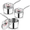 Saucepan Set of 6, Homikit 1QT & 2QT & 3QT 18/10 Stainless Steel Sauce Pans with Lids, Nonstick Tri-Ply Bottom Induction Compatible Small Cooking Pot kitchen Cookware Set, Dishwasher & Oven Safe