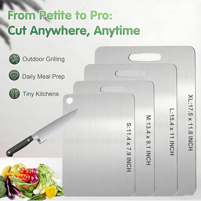 Katuchef Titanium Cutting Board, 2026 New 100% Pure Titanium Cutting Boards for Kitchen, Titan Cut Pro Non Toxic Double Sided Chopping Board, Dishwasher Safe Durable Cut for Meat Fruit Vegetable(M+XL)