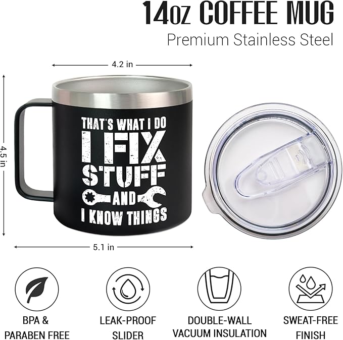 Christmas Funny Gifts for Men - 14 oz Stainless Steel Insulated Coffee Mug with Lid - Birthday Gifts for Dad from Daughter Son, Husband Birthday Gift Ideas, Funny Dad Gift for Grandpa