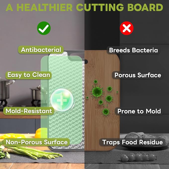 Stainless Steel Cutting Boards, Double Sided Cutting Board for Kitchen, Wheat Straw and Stain Steel Chopping Board for Meat ＆ Veggies, Scratch Resistant Mesh Design, Dishwasher Safe-15.8 * 11 Inch