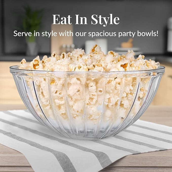 Prestee Clear Plastic Serving Bowls, 48 Oz. 12 Pack - Round Disposable Bowls, Punch, Party, Chip Bowl Containers - for Candy, Salads, Parties, & Serving Food - Large Salad Bowl Dish for Eating