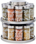 Kamenstein 20 Jar Revolving Spice Rack with Integrated Tool Caddy, Brushed Stainless Steel with Stainless Steel Caps