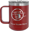 LaserGram 15oz Vacuum Insulated Coffee Mug, Sushi, Personalized Engraving Included (Maroon)