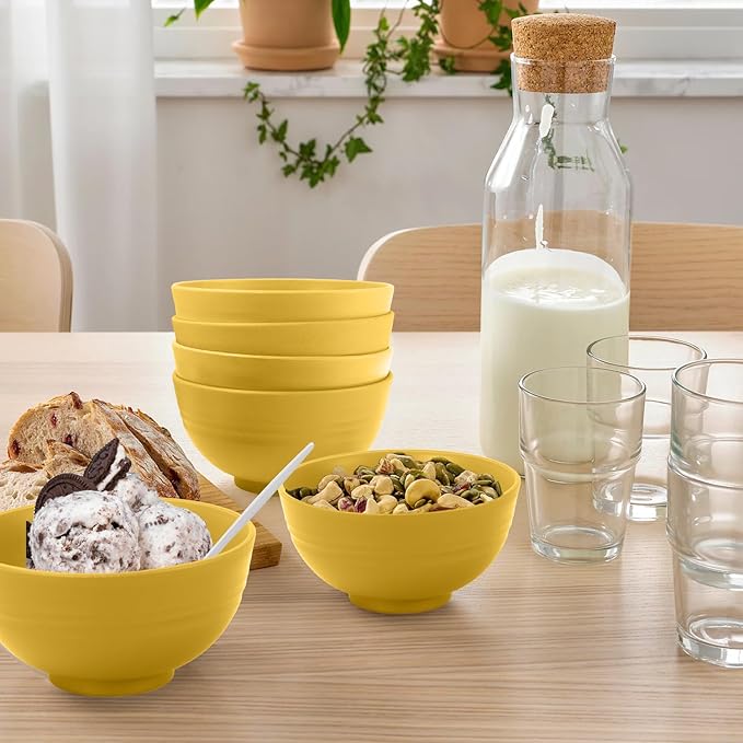 Wrova wheat straw icecream bowls 10oz set of 8 - Unbreakable Dessert Bowls Freezer Safe - Small Bowls for Yogurt,Snack and Fruits. Yellow