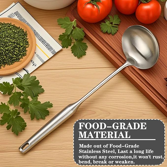 Soup Ladle, Stainless Steel Ladle spoon, 14 Inch Serving Spoon Heavy Duty kitchen Utensils for Cooking Buffet, Party, Kitchen, Silver