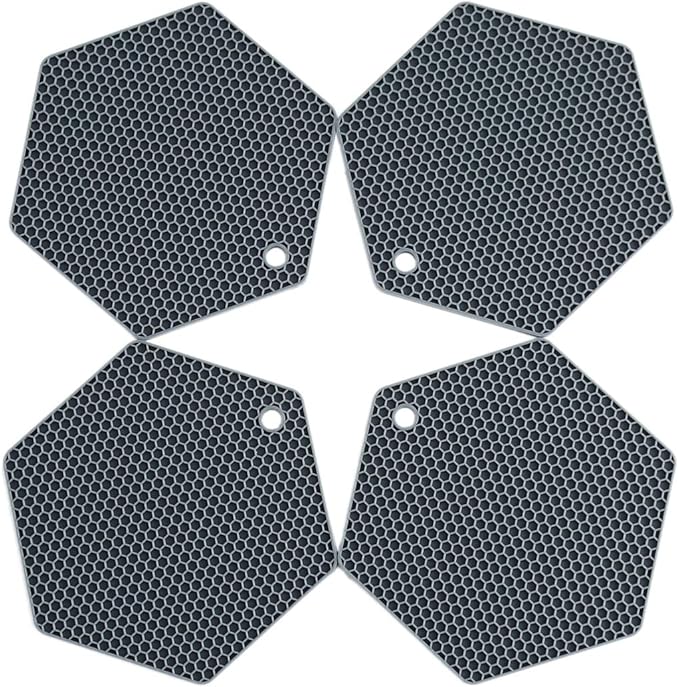 4 Packed Silicone Trivet Mats - DIY Different Size Dish Drying Mat, Hot Pot Holder for Pots & Pans, Non-Slip & Heat Resistant Kitchen Hot Pads for Countertops & Table,Grey
