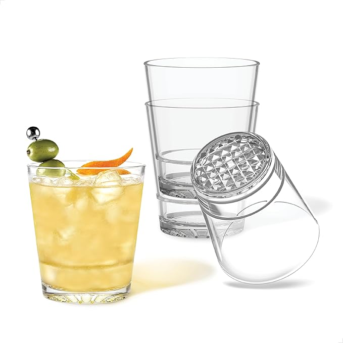 TOSSWARE RESERVE 12oz Stacking Double Old Fashioned - Diamond Base, SET OF 24, Premium Quality, Tritan Dishwasher Safe & Heat Resistant Unbreakable Plastic Whiskey Glasses