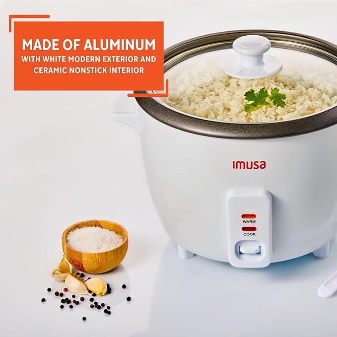IMUSA Electric Rice Cooker 16 Cup Cooked 8 Cup Uncooked – Ceramic Nonstick Pot, Multi Cooker for Rice, Quinoa, Oatmeal, Stew – Keep Warm Function – Compact for Kitchen Dorm RV