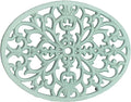 Sumnacon 1Pcs Oval Cast Iron Trivet - Antique Heat Resistant Metal Trivet for Hot Dish Pot Pan Teapot, Vintage Well Made Hot Plate Pad for Kitchen Dining Countertop Table,Green