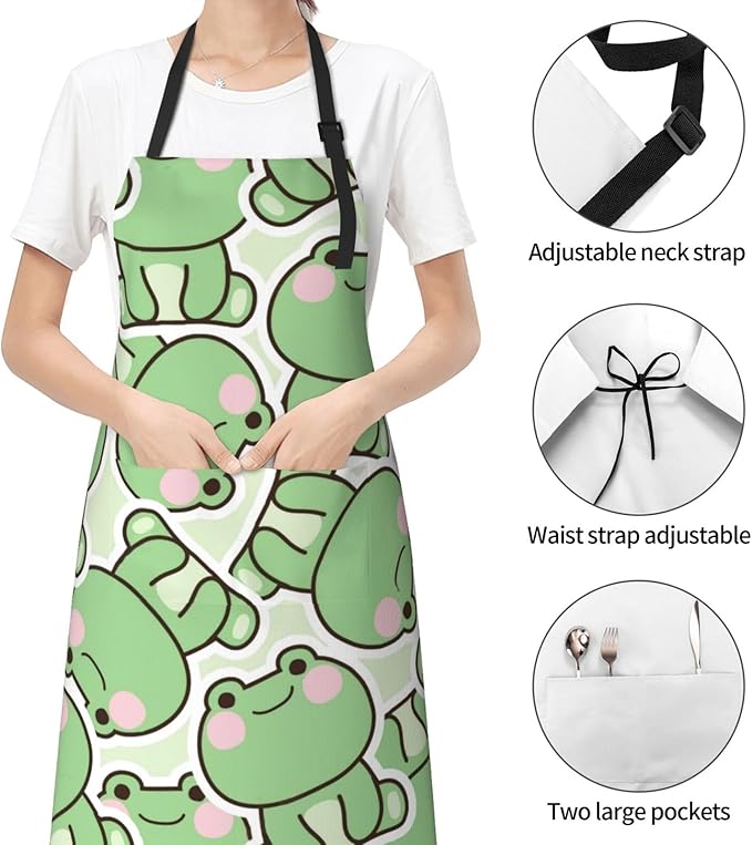 Cute Funny Frog Apron for Women Men Apron With Adjustable Neck strap, Kitchen Apron for Cooking Painting Baking