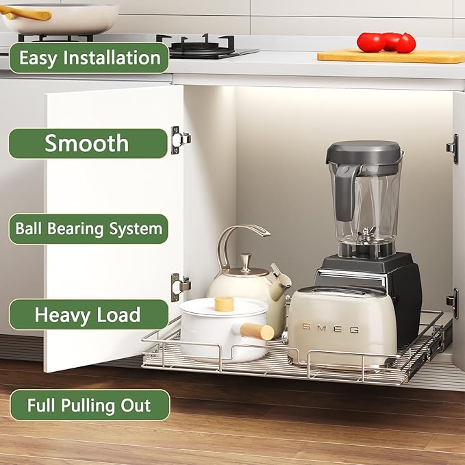 Pull Out Cabinet Organizer 25½" W x 21½" D, Heavy Duty Cabinet Pull Out Shelves, Slide Out Drawers Organization for Kitchen Cabinets Bathroom