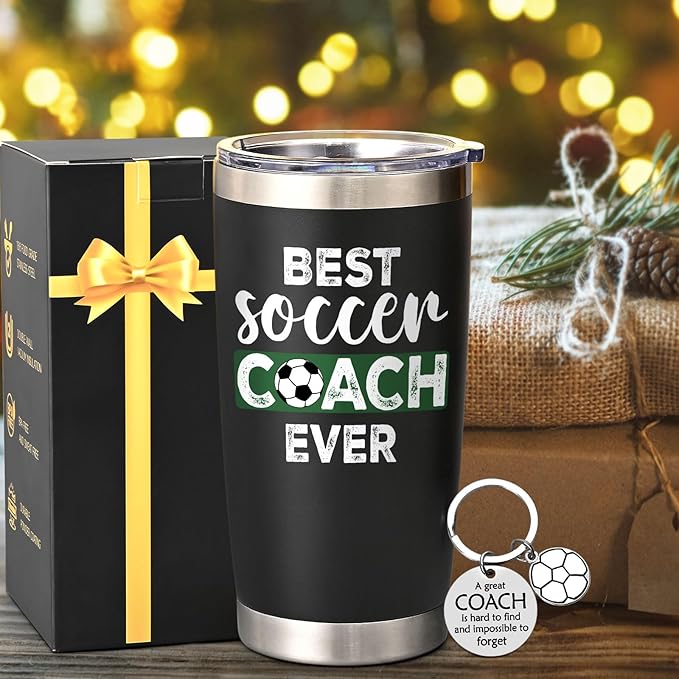Lifecapido Soccer Coach Gifts, Best Soccer Coach Ever 20oz Insulated Tumbler, Coach Appreciation Gifts Thank You Gift Birthday Christmas Gift for Men, Black