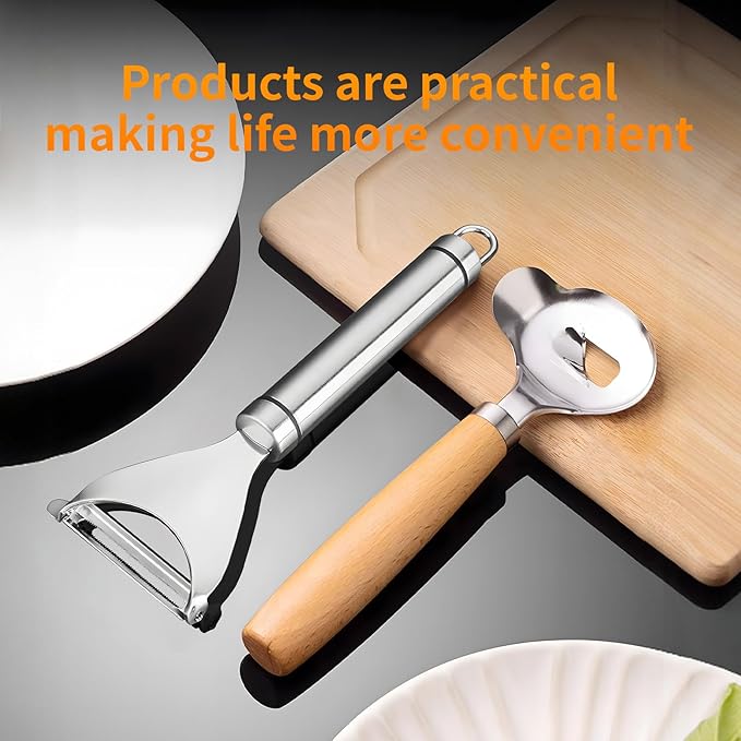 Cactus Peeler Tool, 2 Pcs Stainless Steel Cactus Paring Knife and Peeler Spoon Long Handle Slicing Noodle Cutter with Hole for Cactus Kitchen Cooking Noodles