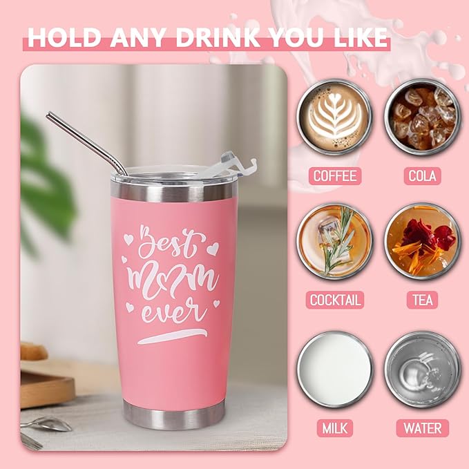 Best Mom Ever Gifts from Son Daughter, Happy Birthday Christmas Mothers Day Ideas Gift for Women Inspirational Thank You Present - 20 OZ Travel Coffee Tumbler