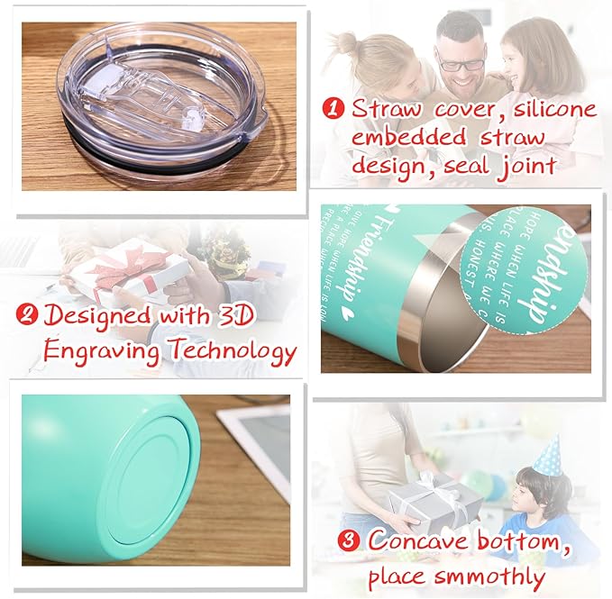 Sliner 6 Pack Friend Gift for Women Christmas Friendship Wine Tumbler Cup 12 oz Friendship Canvas Makeup Bag and Inspirational Keychain Xmas Gifts