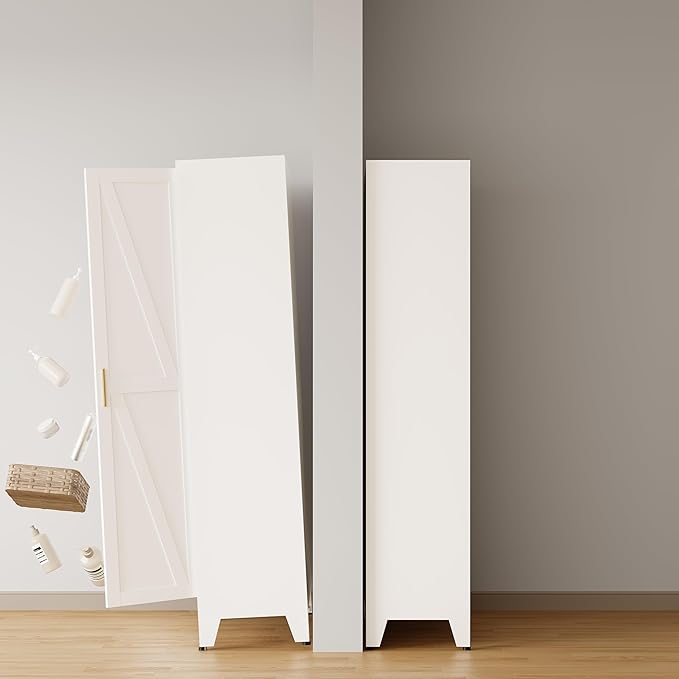 COFaR 71 in Tall Metal Storage Cabinet, Metal Cabinet with 4 Adjustable Shelves and Barn Doors, Farmhouse Cupboard Storage for Kitchen Pantry Garage Laundry, White 5-Tier