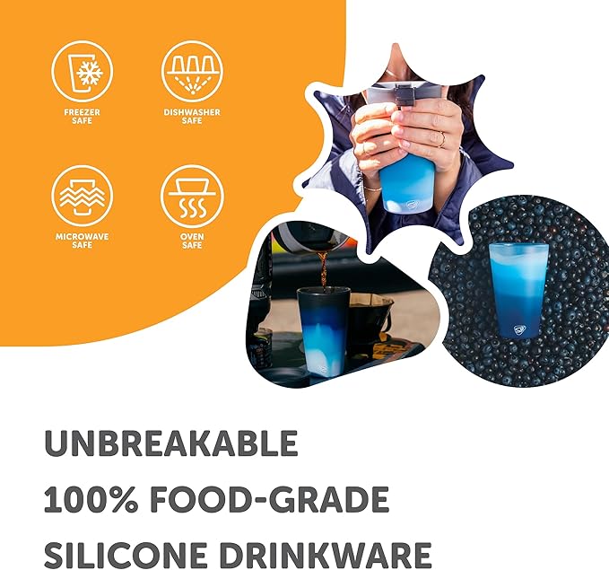 Silipint 16oz Silicone Pint Glass – Unbreakable BPA-Free Reusable Silicone Drinking Cup – Flexible Dishwasher Microwave & Freezer Safe – Stemless Glass for Water Coffee Smoothies (Blizzard)