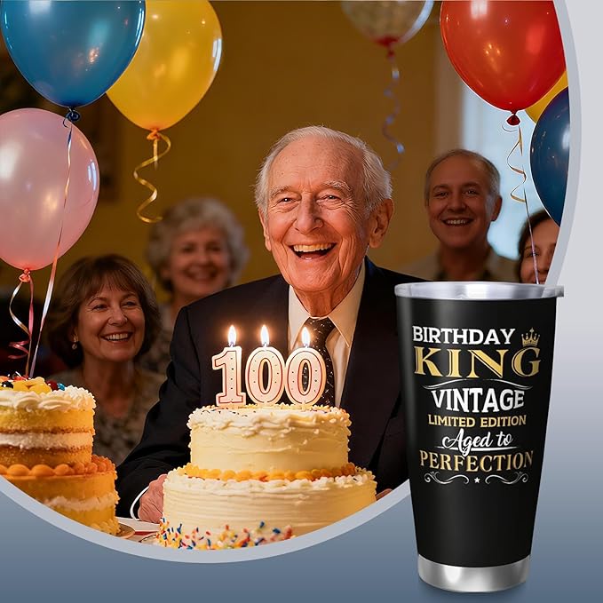100th Birthday Gifts for Him, 100th Birthday Gifts for Men, Gift for 100 Year Old Man Tumbler, 20oz Coffee Tumbler, 100 Year Old Gifts for Men Coffee Mugs