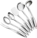 Berglander Stainless Steel Kitchen Utensils Set 6 Pcs, Cooking Utensil Sets, Kitchen Gadgets Essentials Include Metal Spatula Set, Skimmer, Ladle, Serving Spoon, Slotted Spoon, Carving Fork