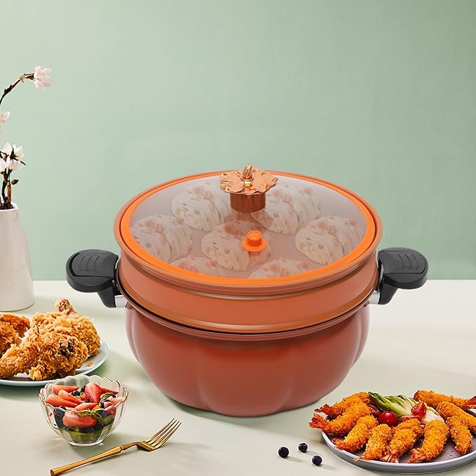 Micro Pressure Cooker, Non-stick Coating Multi-Function Micro Pressure Cooking Pot, Pumpkin Shaped Pressure Cooking Pot, for Home Kitchens, Dormitories, Flats, Etc, 8L/2.11gal (Orange)