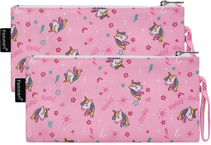 Reusable Sandwich Bag/Snack Bag for Kids & Adults, Dual Layer Lunch Bag with Handle, Washable, Food Safe, BPA Free (2-Pack, Unicorn)