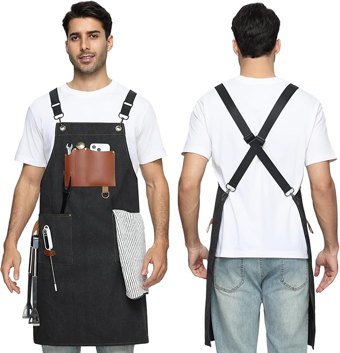 Kitchen Apron - 3 Large Pockets, Cross Back Apron With Adjustable Straps, Cooking Kitchen Chef Apron For Women And Men, Wear-Resistant & Easy To Clean.
