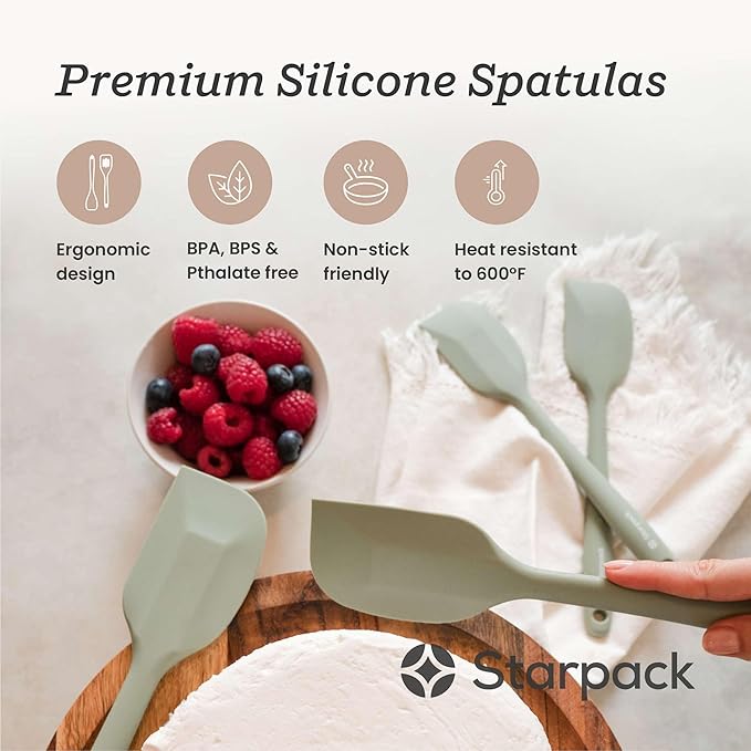 StarPack 'Scrape & Stir' Silicone Spatula Set (4 Pcs) - Heat Resistant Spatula Set 600°F - Food Grade Kitchen Spatulas - Nonstick Silicone Baking & Cooking Spatulas - Rubber Turner Set for Kitchen Use