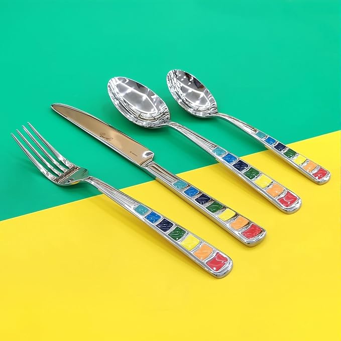 Unique Colorful Silverware Set for 4, Modern Stainless Steel Flatware Cutlery Tableware Utensil Set Knives Forks Spoons,Dinnerware Sets for Christmas Party Kitchen Wedding Gifts 16-piece