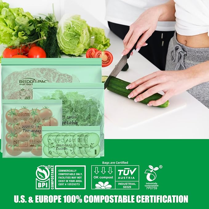 Compostable Gallon Food Storage Freezer Bags, 150 Count | 2 Mil | 10.5" * 10.7", Freshness Easy Open Biodegradable Eco-Friendly Reclosable Compost Zippper Bags