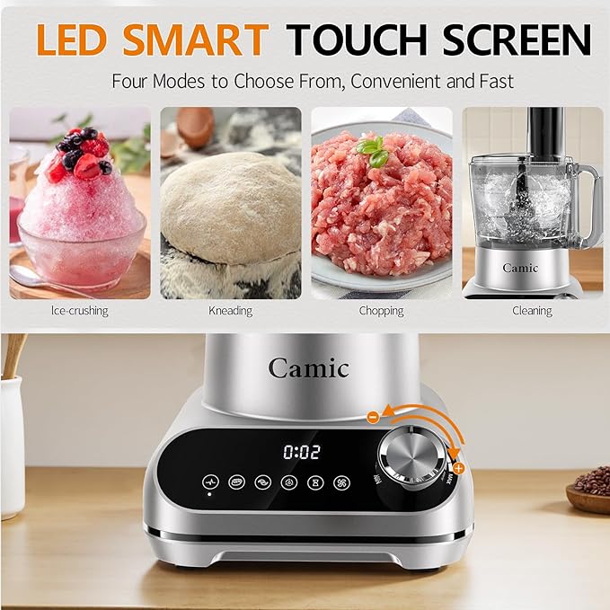 Camic Blender & Food Processor Combo,600W,6 Functions for Smoothies,Chopping,Slicing,Shredding,Grinding,Dough & More,72-oz.Blender Pitche,64-oz. Processor Bowl,13-oz. To-Go Cup,6-oz. Grinder Cup
