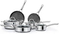 ROVSUN 10 Pcs Non-Stick Cookware Set, Stainless Steel Pots and Pans Set with Lids, Non-Toxic Kitchen Set Chef's Pan, PFOA & PTFE Free, Compatible for All Cooktops