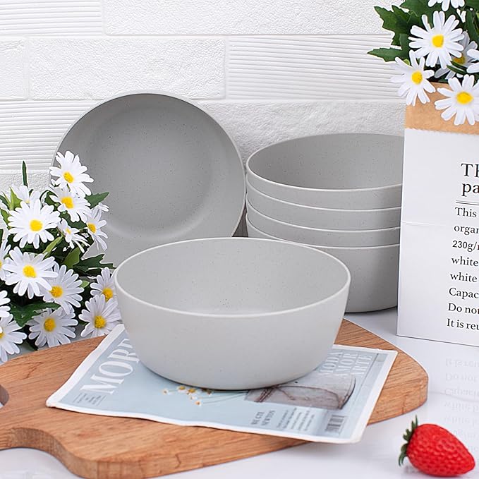 EI 8pcs Wheat Straw Bowls Set,Unbreakable Reusable Plastic Bowls,BPA-Free Lightweight Cereal, Salad & Soup Bowls,Ideal for Breakfast, Picnic, Party or Dinner