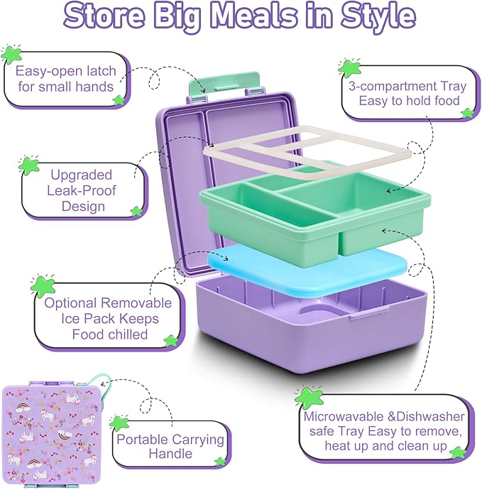 Chill Bento Lunch Box for Kids Adult with Ice Pack,Leak Proof 3 Compartments Lunch Container for Kids,Ice Pack Detachable Bento Box,BPA Free,Dishwasher & Microwave Safe-PHorse