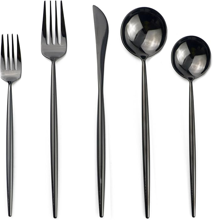 5-Piece Flatware Set, 18/10 Stainless Steel Dishwasher Safe, Mirror Polishing Black