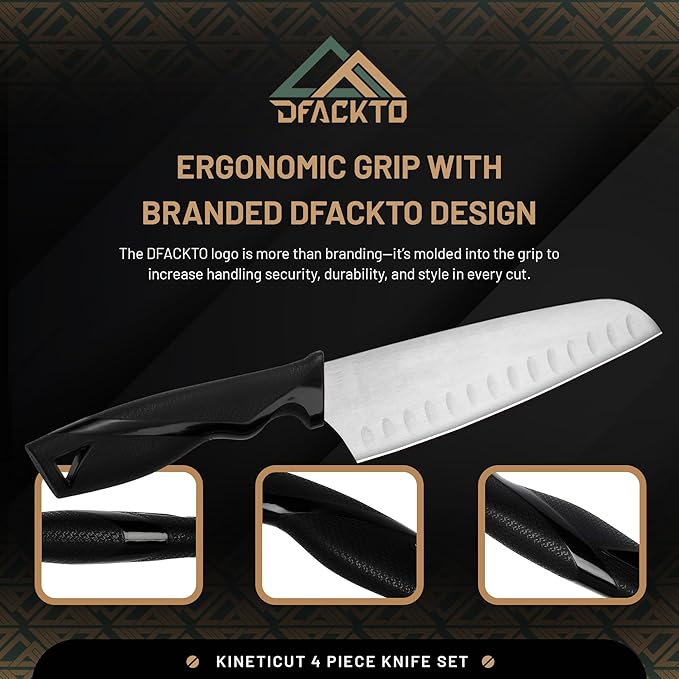 DFACKTO 2-Piece Santoku Knife Set – Stainless Steel Kitchen Cooking Knives w/Protective Covers, Dishwasher Safe, No Block, Sharp Chef Cutlery for Chopping, Cutting, Slicing Meat & Vegetables - Black