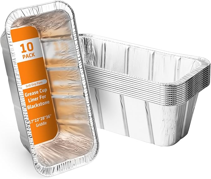 10 Pack Grease Cup Liners for Blackstone Griddle Accessories, Aluminum Foil Drip Pan Grill Grease Tray Liner Grease Catcher Cup Liner for 17, 22, 28 & 36 inches Griddle (10 Pack)