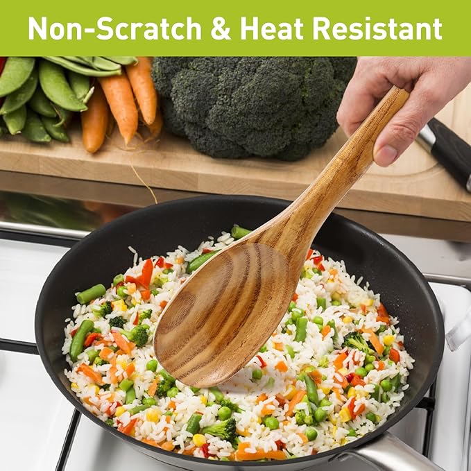 3 Piece Wooden Spoons for Cooking Spoon Set Wood Cooking Utensils Serving Spoon Kitchen Spatula Large Mixing Spoon Long Baking Ladle Bamboo Stirring Non Toxic Spoons Kitchen Tools Utensil