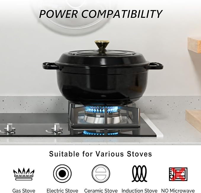 VINGLI 6QT Enameled Cast Iron Round Dutch Oven Pot with Lid, NonStick Casserole Pot with Dual Handles & Silicone GlovesRed, Oven Safe up to 500°F or on Stovetop, Dutch Oven for Bread Baking, Black