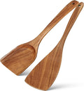Handcrafted Teak Wood Spatula Set, 2Pcs Wooden Spatulas for Cooking with Long Handles, Perfect for Stir-frying and Flipping Eggs, Kitchen Utensils Set for Cooking Lover