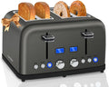 SEEDEEM Toaster 4 Slice, LCD Display, 6 Shade Settings, 1.5'' Wide Slots, Digital Stainless Toaster for Bagel, Defrost, Reheat, Dual Control, Removable Crumb Tray, 1500W, Dark Metallic