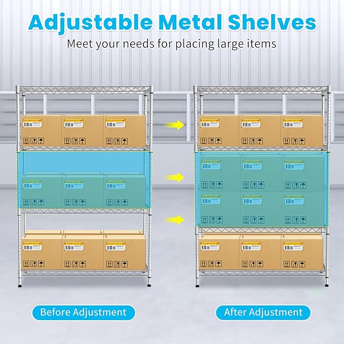 4-Shelf Metal Shelving Rack 36" L x 14" D x 54" H Garage Storage Shelves NSF Adjustable Wire Shelves Organizer for Kitchen Closet Basement, Each Shelf Can Hold 250LBS, Chrome
