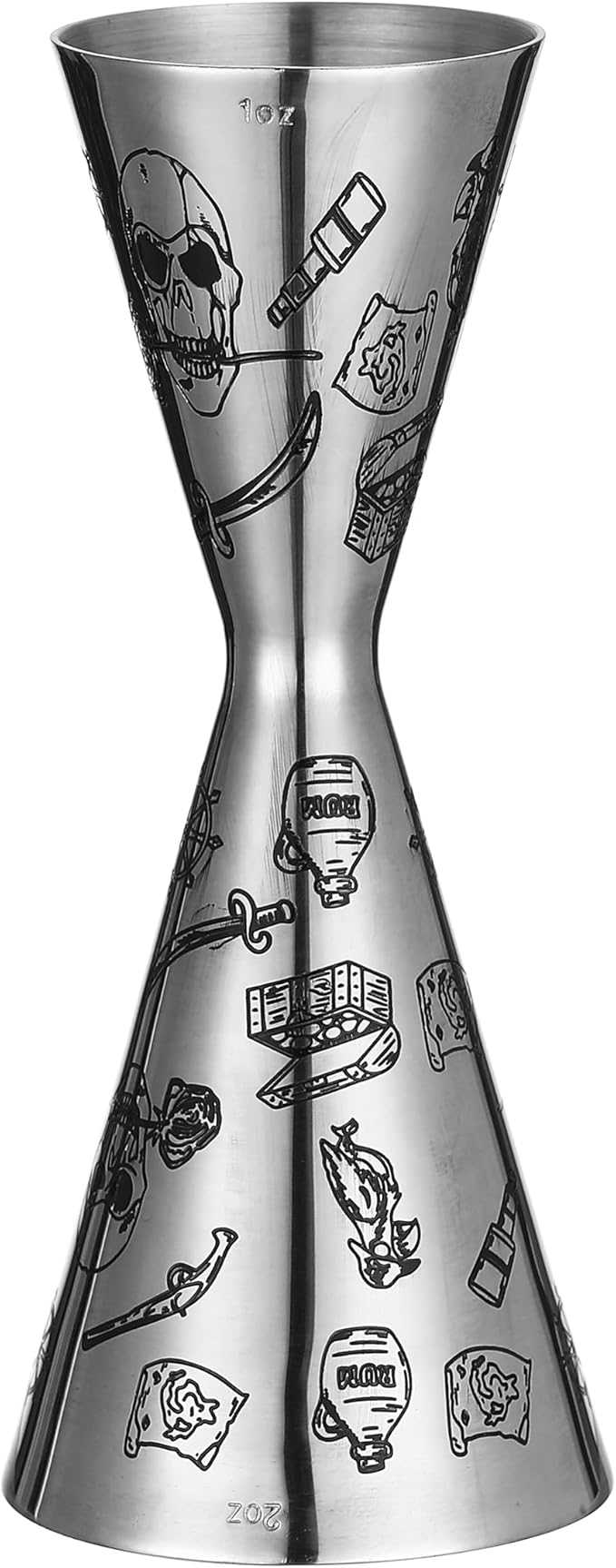Double Cocktail Jigger Slim Style Measuring Jigger with Etched Pattern (Skull Rose)