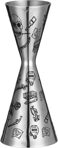 Double Cocktail Jigger Slim Style Measuring Jigger with Etched Pattern (Skull Rose)