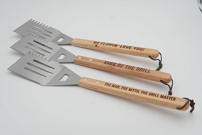 Grill Spatula for Kitchen, Stainless Steel BBQ Scraper, Customized Flat Top Flipper With Wooden Handle-THE MAN. THE MYTH. THE GRILL MASTER.
